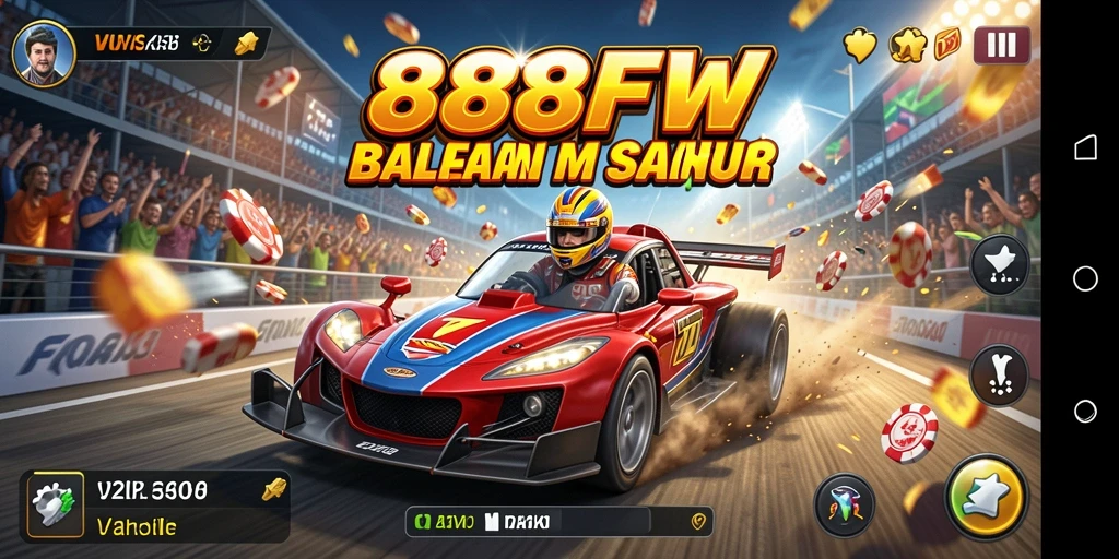Screenshot gameplay Racing 888FW menunjukkan aksi balapan yang mendebarkan.