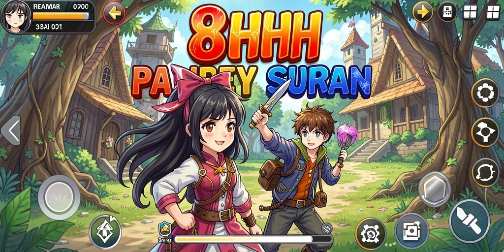 Screenshot gameplay 8HHH menampilkan karakter Anime yang dinamis dan penuh warna.