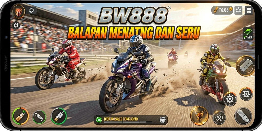 Screenshot BW888 menampilkan aksi balapan motor yang mendebarkan.