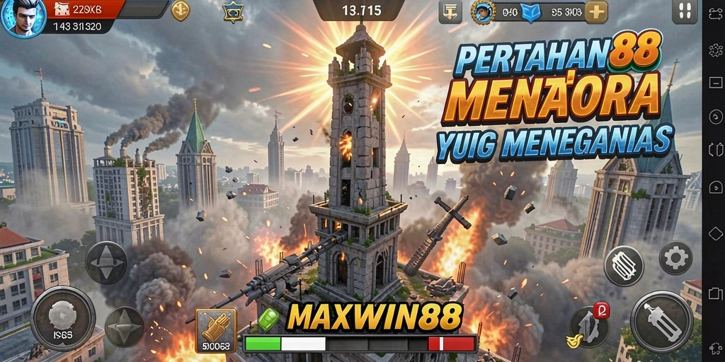Gameplay Tower Defense MAXWIN88 yang menarik dengan menara yang beragam.