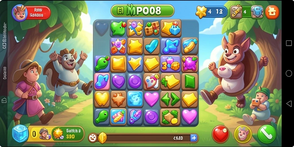Tangkapan layar MPO08 menampilkan gameplay Match-3 yang seru dan menantang.