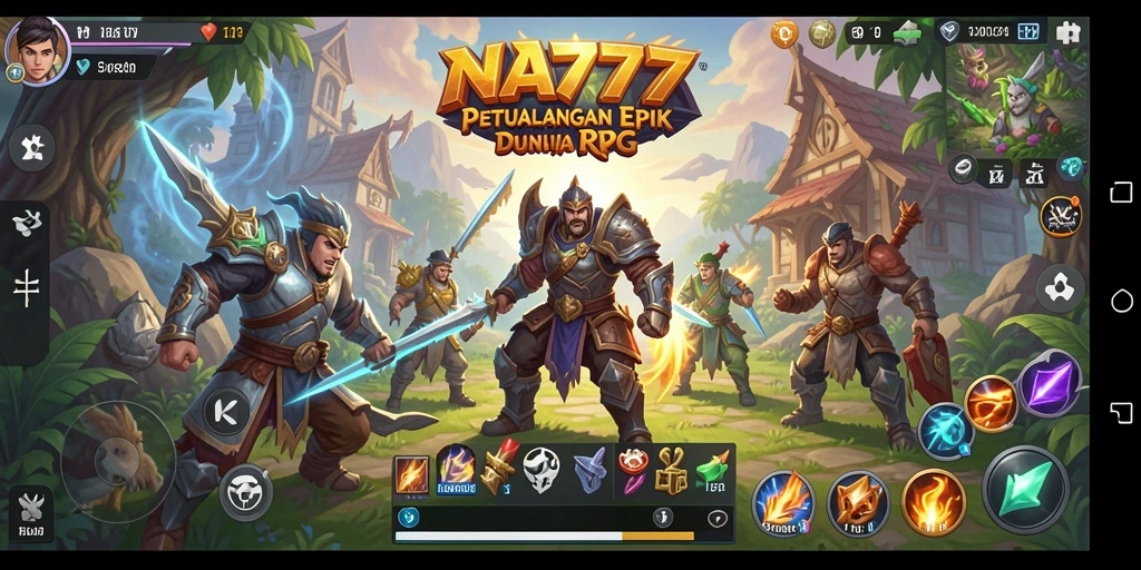 Screenshot utama NA777 menampilkan karakter heroik dalam pertarungan yang mendebarkan.