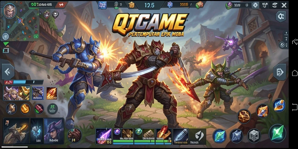 Tampilan menakjubkan dari gameplay QTGAME dalam pertempuran MOBA.