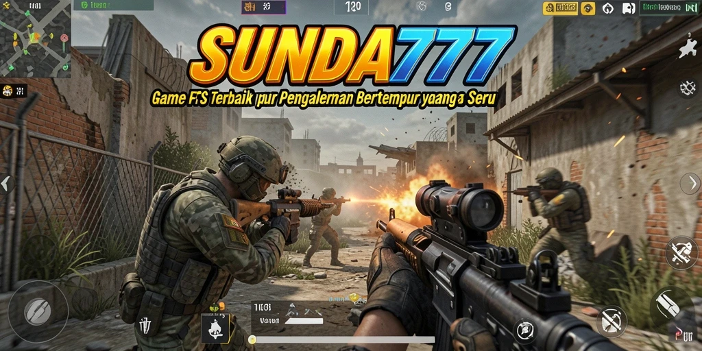 Screenshot utama SUNDA777 menunjukkan adu tembak intens dalam mode FPS.