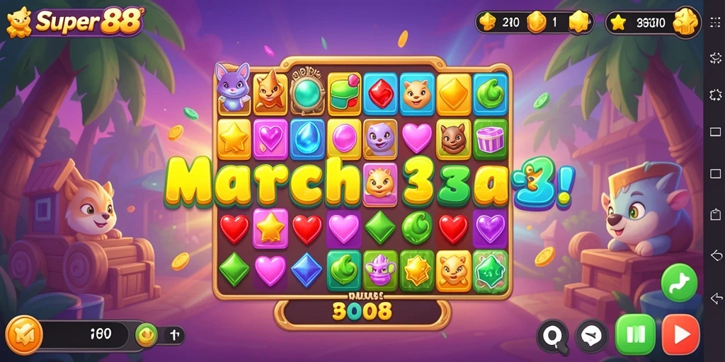 Tangkapan layar SUPER88 menunjukkan gameplay yang penuh warna dan tantangan Match-3.