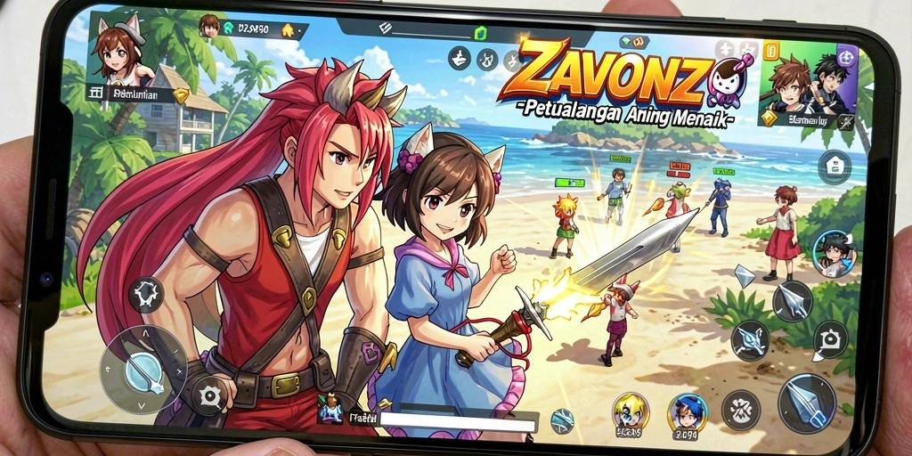 Screenshot gameplay ZAVONZO menampilkan aksi pertarungan karakter Anime.